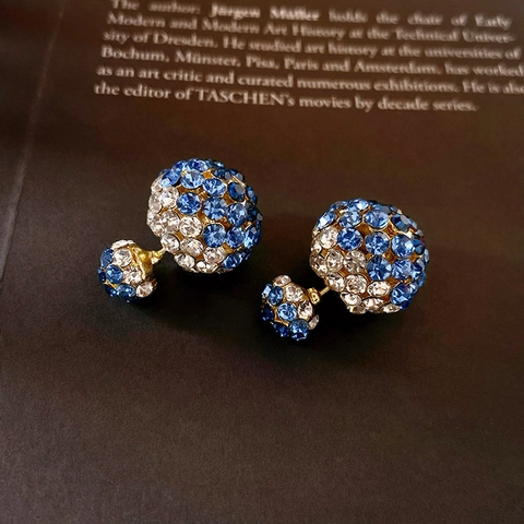 Vintage Double Sided Ball Stud Earrings Alloy Rhinestone With Silver Earring Post French Style Elegant For Women
