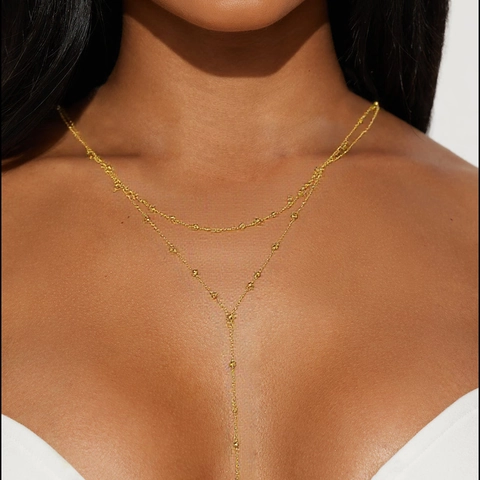 Minimalist Layered Alloy Necklace Geometric Bar And Bead Pendant Y Shape Chain For Women Chic Jewelry