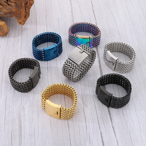Men Wide Mesh Woven Bracelet Vintage Domineering Punk Industrial 316L Stainless Steel Jewelry Accessory