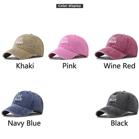 Cappello Da Baseball In Cotone Lavato Vintage Ricamo Cat Mom Regolabile Retro Casual Cappello Da Sole Per Donne Uomini