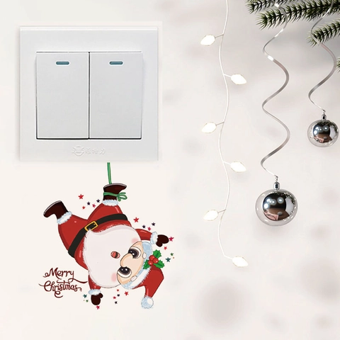 Adesivi Murali Natalizi Babbo Natale Renna Pupazzo Di Neve Acquerello Cartone Animato Pvc Autoadesivo Decorazioni Casa Interruttore