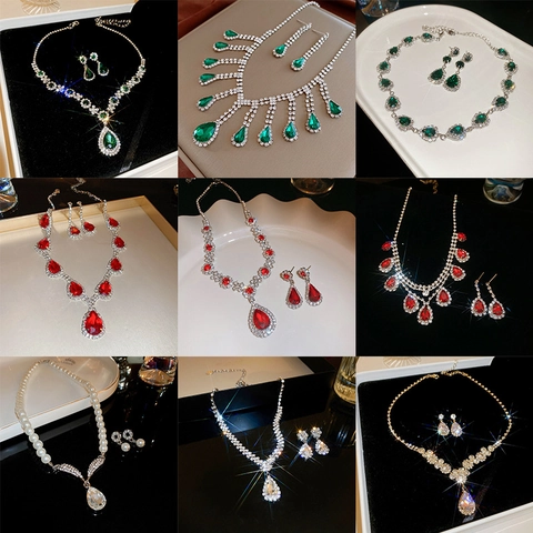 Collar Y Pendientes De Lujo Con Strass Gota De Agua Aleación Perla Artificial Colgante Boda Novia Fiesta Elegante Mujeres