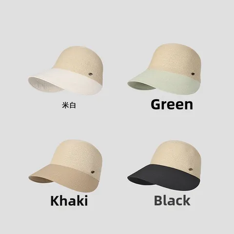 Women Straw Woven Sun Hat Summer UV Protection Breathable Peak Cap With Metal Leaf Elegant Patchwork Shading Hat