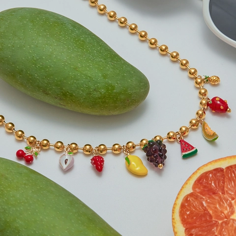 Collier Et Bracelet Breloques Fruits Acier Inoxydable Plaqué Or 18K Bijoux Boho Imperméables Hypoallergéniques