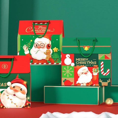 Scatole Regalo Di Natale Sacchetti Di Carta Portatili Per Confezionamento Caramelle Mele Motivo Babbo Natale Cartone Animato