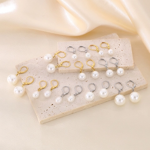 Pendientes Colgantes De Perlas Artificiales De Concha Con Ganchos De Acero Inoxidable Joyería Elegante De Perlas Artificiales Para Mujeres