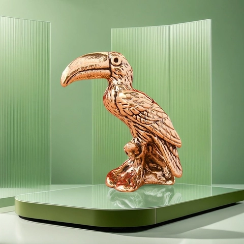 Statuetta Di Uccello In Ottone Massiccio Vintage Toucan Colibrì Statua Miniatura In Metallo Decorazione Da Scrivania Stile Antico