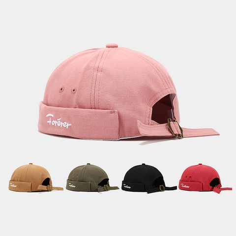 Vintage Docker Hat Cotton Canvas Brimless Cap Adjustable Metal Buckle Letter Embroidery Streetwear Unisex Miki Hat