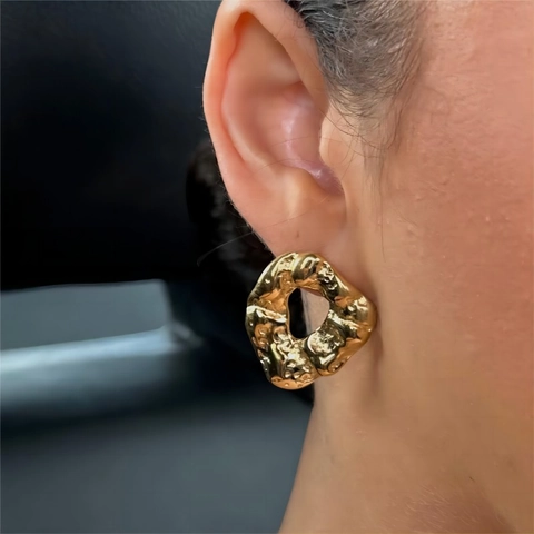 Orecchini A Cerchio In Acciaio Inossidabile Con Texture Lava Irregolare Placcati Oro 18K Gioielli Geometrici Da Donna