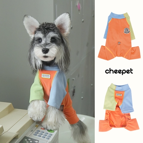 Dog Jumpsuit Pajamas Color Blocked German Velvet Ribbed Warm Elastic Clothes For Small Medium Dogs Cats
