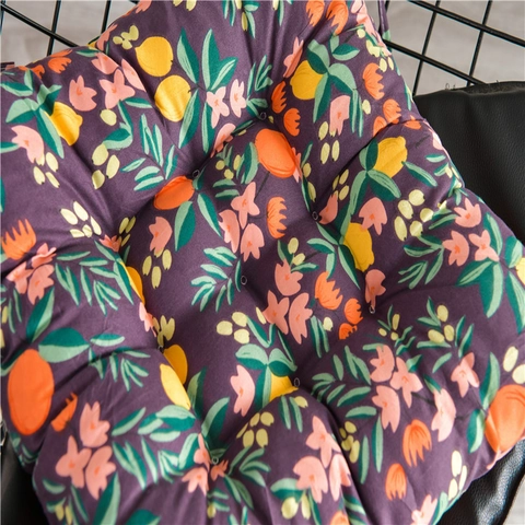Floral Print Chair Cushion Tufted Thickened Square Seat Pad With Ties Soft Fabric For Dining Room Office Desk