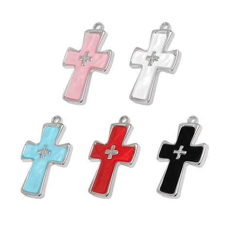 Ciondolo A Croce Charm Lega Metallo Smalto Religioso DIY Creazione Di Gioielli Accessori Per Collana Orecchini Bracciale Retro