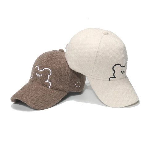 Cappello Da Baseball Ricamo Orso Sorriso Caldo Peluche Lana Di Agnello Berretto Invernale Uomo Donna Visiera Curva
