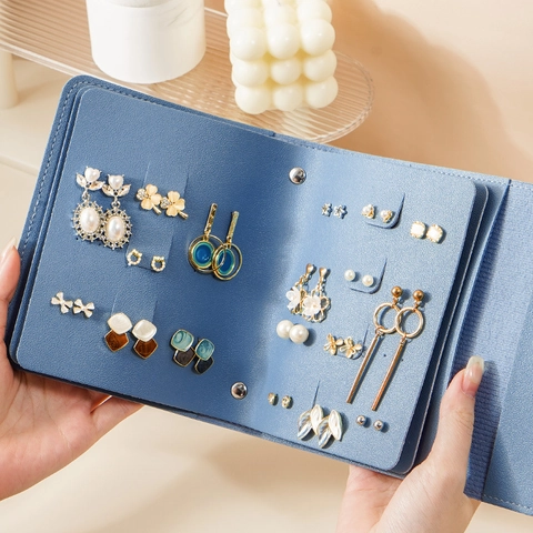 Tragbares Schmuck Organizer Buch PU Leder Ohrring Aufbewahrungstasche Für Reisen Faltbare Multi Slot Display Halter Damen