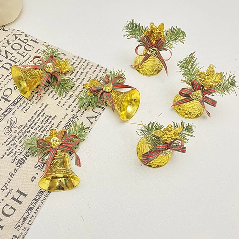 Kerstbel Ornamenten Gouden Plastic Hangende Decoraties Met Lint Strik Kunstmatige Dennen Engel Voor Boom Huis Feest Vakantie