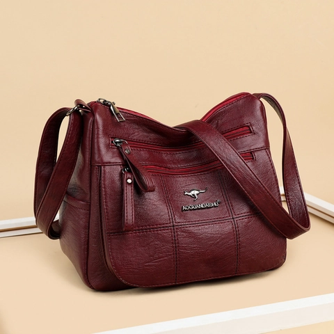 Retro PU Leather Crossbody Bag For Women Multi Zipper Lightweight Textured Soft Shoulder Handbag Daily