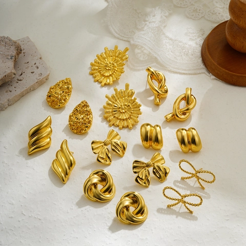 Vintage Geometric Bowknot Water Drop Earrings Zinc Alloy Gold Plated Fashion Jewelry For Women Commute Accessory