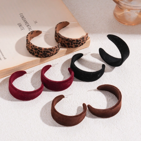 Beflockte C-Form Kreolen Für Damen Retro Leopardenmuster Samt Acryl Ohrringe Mit 925 Sterling Silver Earring Post