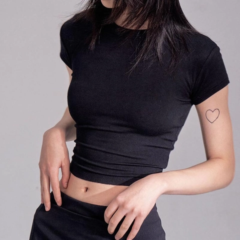 Women's Slim Fit Cropped T-Shirt Modal Viscose Ribbed Knit Round Neck Short Sleeve Solid Color Basic Top
