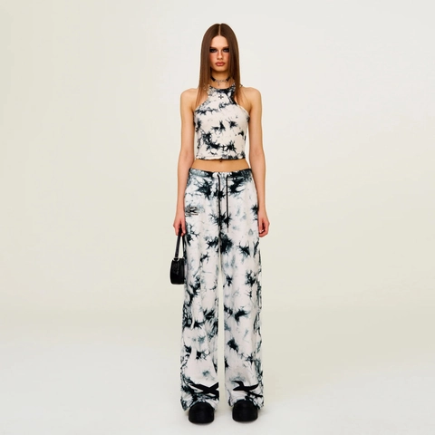 Top Canotta Halter Da Donna In Cotone A Costine Slim Fit Corto Tie Dye Stampa Floreale Streetwear Trendy Senza Maniche
