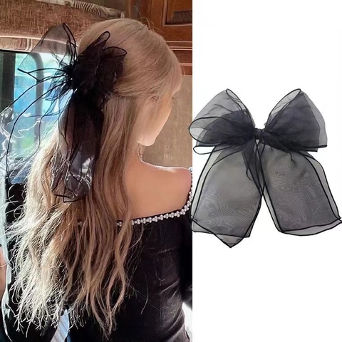 Pinza De Pelo Con Lazo Grande De Organza Elegante Malla Tul Barrette De Resorte Estilo Princesa Para Mujeres