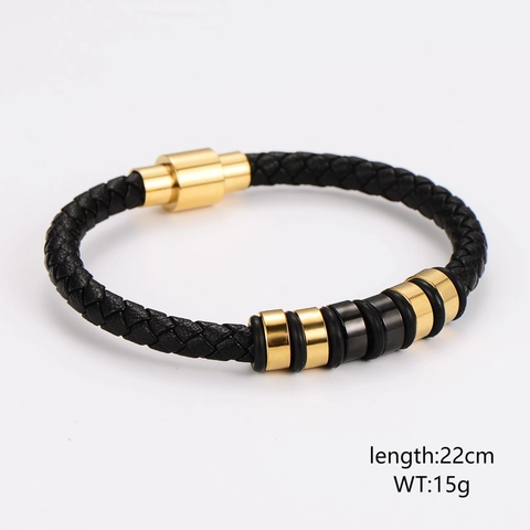 Herren Geflochtenes Lederarmband 304 Edelstahl Magnetverschluss Retro Einfaches Armband 18K Vergoldeter Schmuck