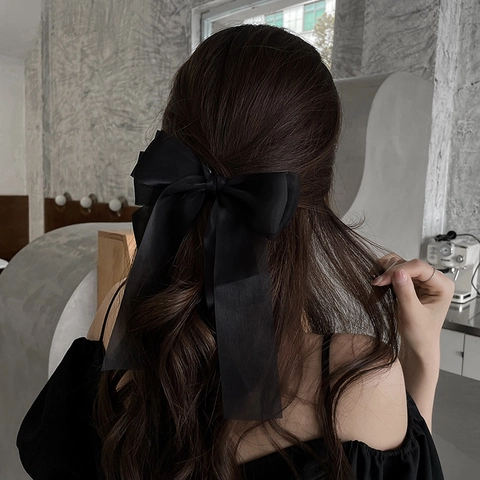Übergroße Organza Schleife Haarklammer Große Transparente Band Streamer Federspange Eleganter Französischer Stil Haargummi