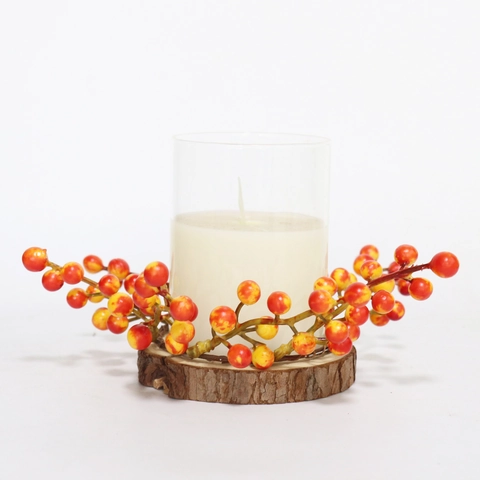 Couronne Anneau De Bougie Baies Artificielles Dégradé Orange Jaune Décoration Table Halloween Thanksgiving