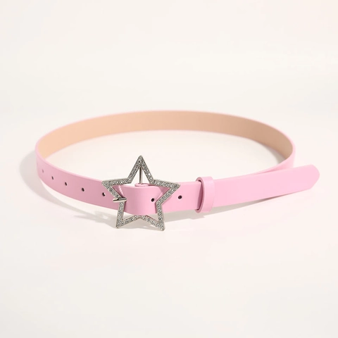 Cintura Donna Y2K Fibbia Stella Strass in Pelle PU Rosa Dopamina Nero Bianco Moda Cintura per Jeans per Ragazze Accessori