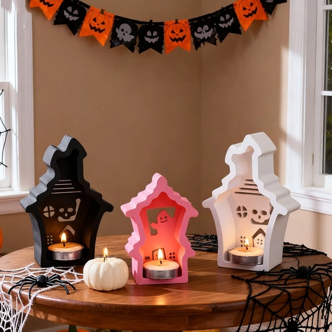 Halloween Geisterhaus Silikonform DIY Hohles Geisterschloss Für Kerze Gips Harz Backen Heimdekor