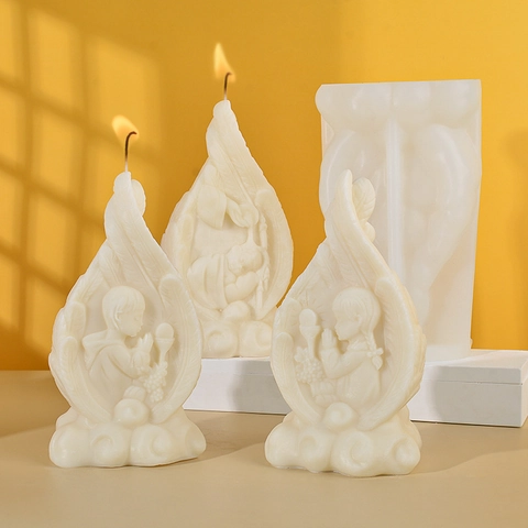 3D Religious Figurines Silicone Candle Mold Feather Texture DIY Handmade Jesus Family Angel Soap Plaster Crafting Tool