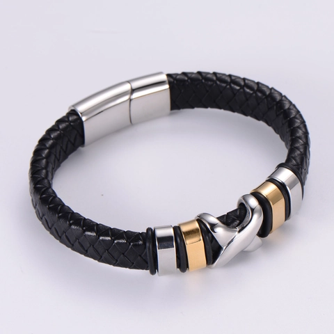 Geflochtenes Lederarmband Für Herren Mit Edelstahl Magnetverschluss Retro Punk Gewebtes Armband