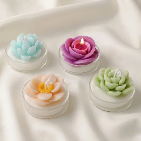 Flower Shaped Scented Candle In Glass Cup Soy Paraffin Wax Handmade Home Fragrance Decor Gift Succulent Rose Peony