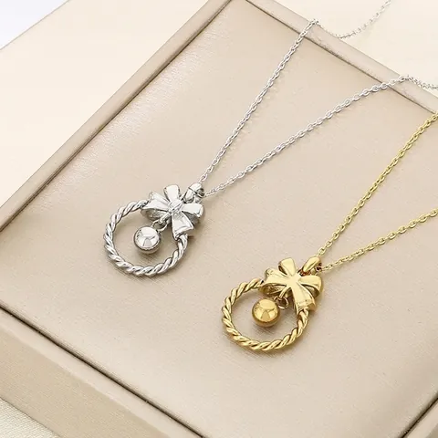 Collar Con Colgante De Lazo Aro Retorcido Acero Inoxidable Joyería De Perlas Redondas Huecas Para Mujer Regalo