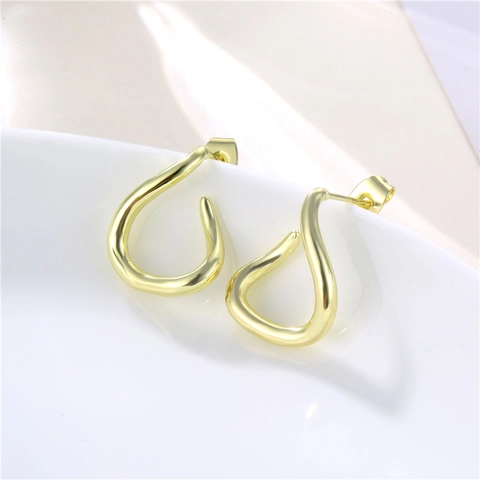 Boucles D'oreilles Créoles Torsadées Avec Tige En Argent Sterling 925 Style Français Géométrique Forme C Couleur Or
