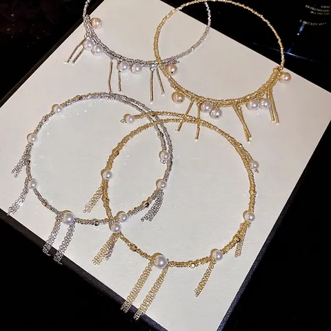 Elegante Choker Halskette Mit Kupfer Fransen Quasten Und Künstliche Perlenimitat Französischer Vintage Luxus Schlüsselbein Kette Damen