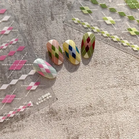 Adesivi Per Unghie Motivo Argyle Quadri Diamante Stile Britannico Ultrasottile Resistente Adesivo Manicure Decorazione Fai Da Te
