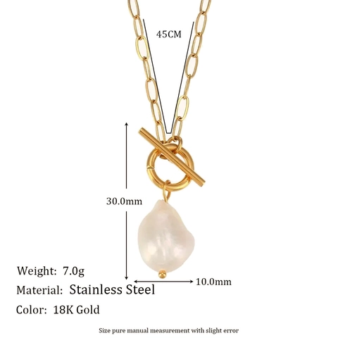 Barock Süßwasserperle Anhänger Halskette Für Damen Edelstahl Büroklammerkette 18K Vergoldet Knebelverschluss Modeschmuck