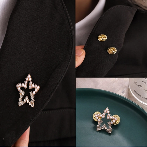 Stern Pentagramm Brosche Anstecknadel Elegant Legierung Kunstperle Strass Goldton Für Anzug Revers Party Bankett Damen