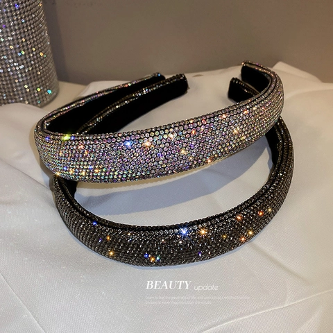 Rhinestone Padded Headband For Women Sparkly Crystal Hair Hoop Colorful Velvet Plush Leopard Print Fashion Accessories