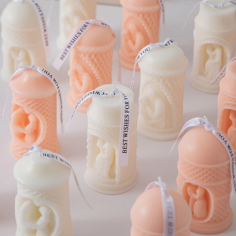 Handmade Soy Wax Scented Candle Couple Relief Pillar Home Decor Valentines Day Wedding Gift Romantic Ornament Ribbon