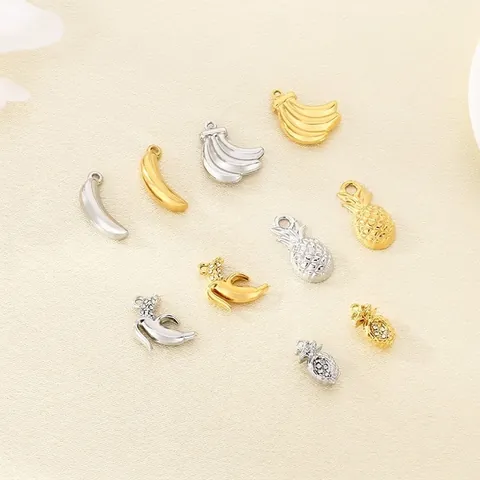 Ciondoli Frutta Banana E Ananas In Acciaio Inossidabile Per Fai Da Te Creazione Gioielli Pendenti In Metallo Con Strass Oro Argento