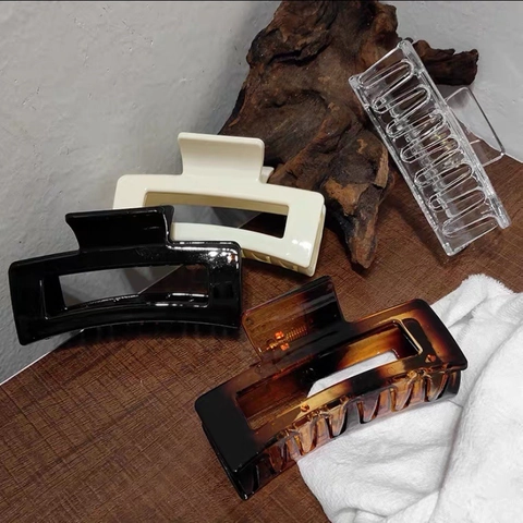 Hair Claw Clip Minimalist Rectangular Hollow Square Durable Resin Elegant Hair Styling Accessories For Women Girls