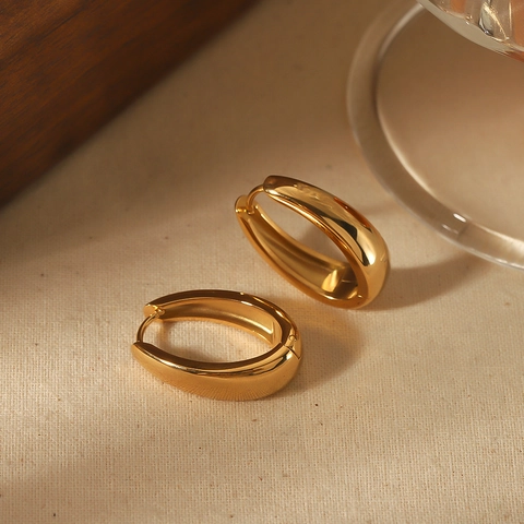 Orecchini A Cerchio A Forma Di U Da Donna Placcati In Oro 18K Acciaio Inossidabile Geometrico Ovale Gioielli