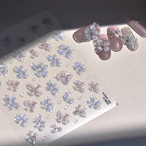 3D Embossed Nail Art Stickers Jelly Iridescent Flower Butterfly Manicure Decals DIY Decoration Elegant