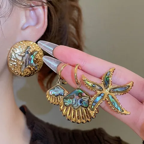 Seestern Muschel Tropfenohrringe Edelstahl Abalone Muschel Vergoldet Mit 925 Sterling Silber Ohrring Stecker