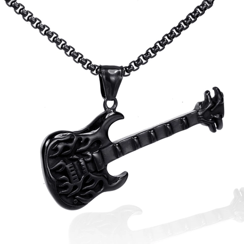 Flamme Gitarre Anhänger Halskette Edelstahl Rock Punk Musikinstrument Schmuck Für Männer Frauen Mode Poliertes Accessoire