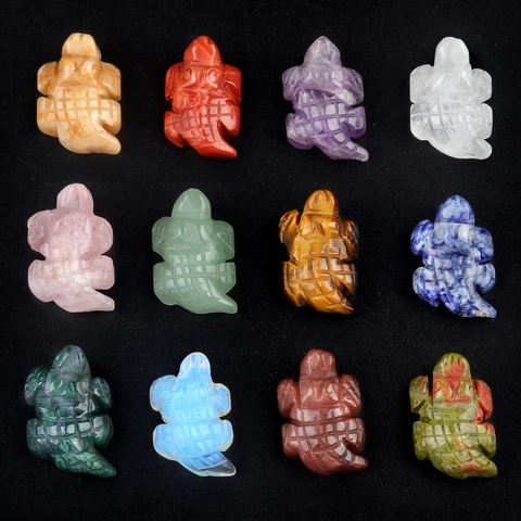 Mini Statuina Animale Pietra Cristallo Naturale Coccodrillo Tartaruga Intaglio Gemma Lucida Decorazione Miniatura Colorata