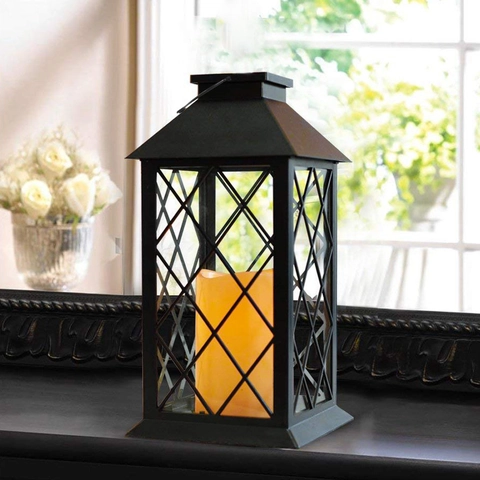 Retro LED Lantern With Hollow Plastic Frame And Flickering Warm Candle For Garden Patio Christmas Halloween Home Decor Hanging Light