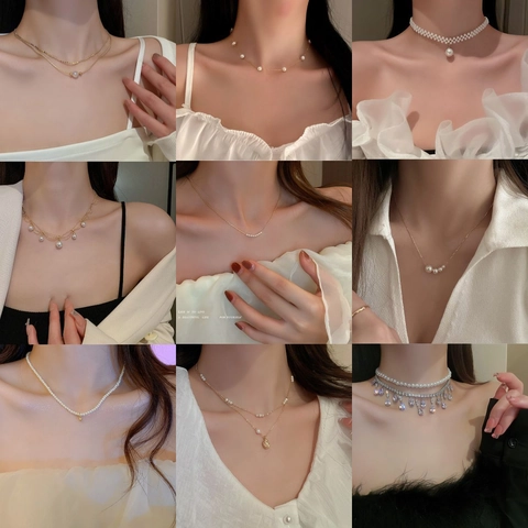 French Style Artificial Pearl Necklace Alloy Rhinestone Heart Flower Pendant Choker For Women Elegant Light Luxury Clavicle Chain